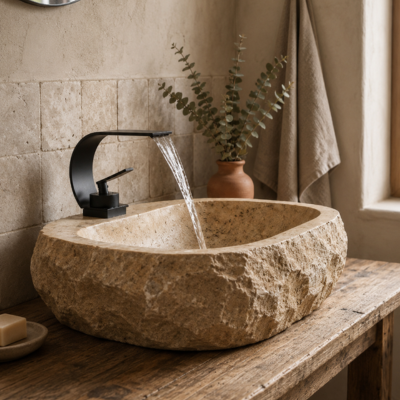 mitigeur-salle-de-bain-fixer-sur-un-beau-lavabo-rustique