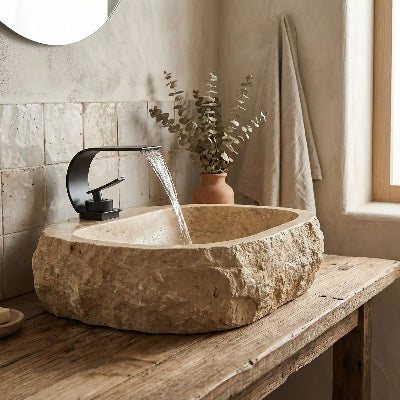 mitigeur-salle-de-bain-fixer-sur-un-beau-lavabo-rustique