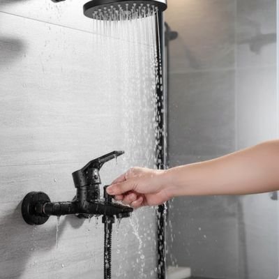 Mitigeur salle de bain noir mat fait de matériau robuste 