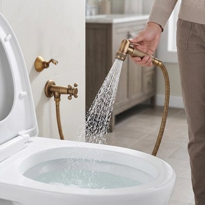 Nettoyage des toilettes avec douchette WC en laiton finition bronze