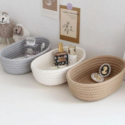 Panier de rangement en corde de coton naturel robuste 