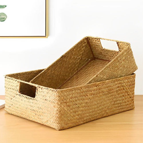 Panier de rangement rectangulaire en fibre naturelle tressée