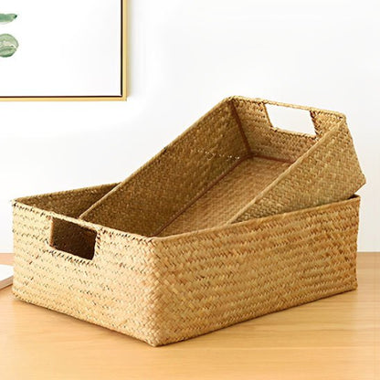 Panier de rangement rectangulaire en fibre naturelle tressée