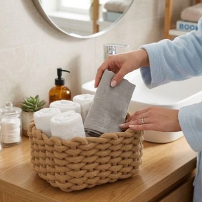 Panier de rangement salle de bain convienant a plusieurs pieces 