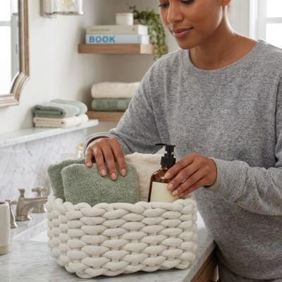 Panier de rangement salle de bain en fibres entrelacees epaisses