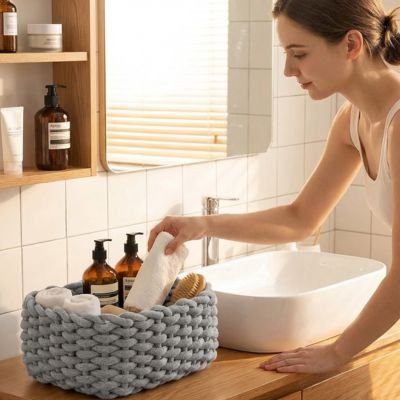 Panier de rangement salle de bain en plusieurs teintes neutres