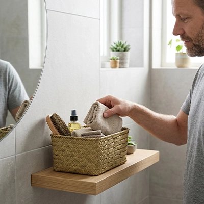 Panier de rangement tressées pour accessoires de salle de bain