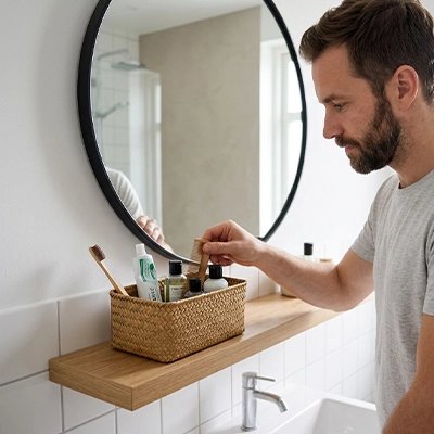 Panier tressé pour organiser les cosmétiques et objets du quotidien