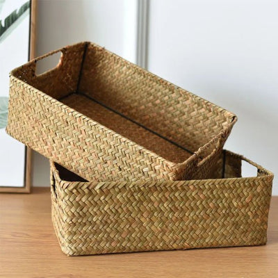 Paniers de rangement fabrique en fibres vegetales tressees 
