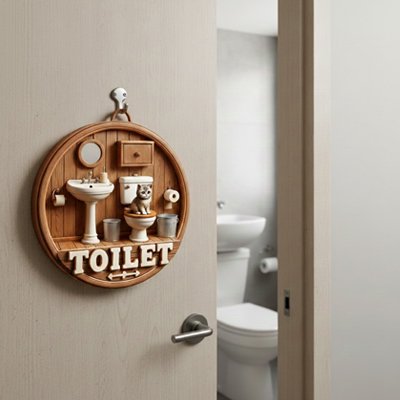 Panneau de porte WC en bois naturel avec relief décoratif