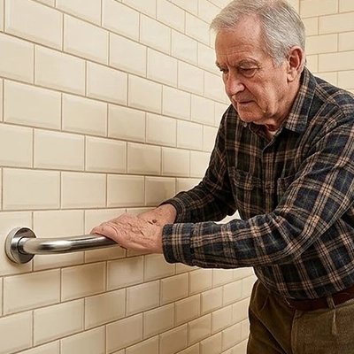 Personne utilisant une barre d'appui murale en acier inoxydable
