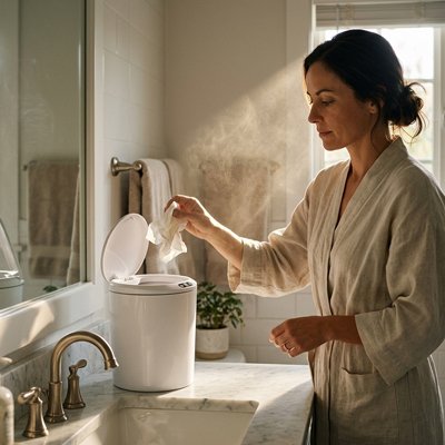 Petite poubelle salle de bain avec couvercle à ouverture automatique 