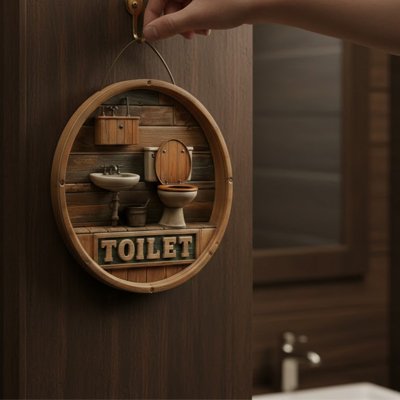 Plaque de porte WC design rustique et effet relief 3D
