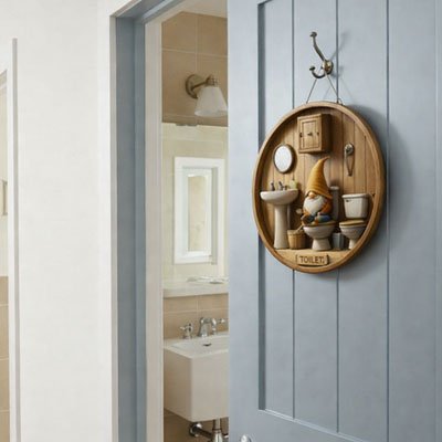 Plaque décorative WC en bois naturel avec relief 2D