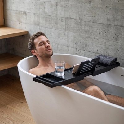 Plateau de baignoire avec support pour tablette et compartiments pratique