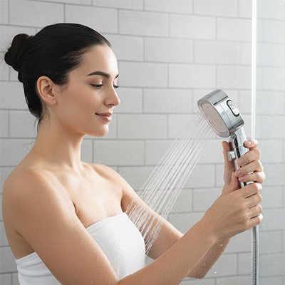 Pommeau de douche argent chromé