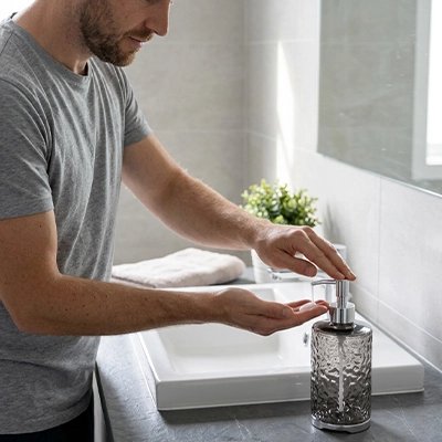 Pompe à savon en acrylique texturé pour salle de bain