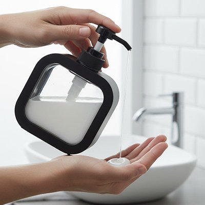 pompe a savon offert en noir ou blanc