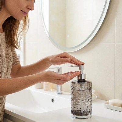 Pompe à savon transparente idéale pour salle de bain
