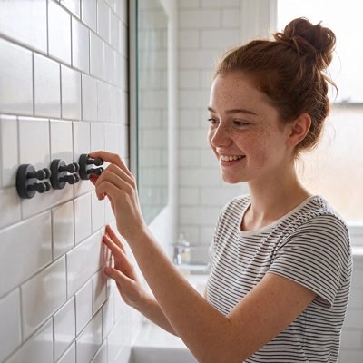 Porte-brosse à dents adhésif fixé près du lavabo