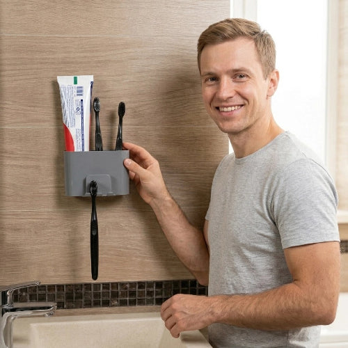 Porte-brosse à dents mural sans perçage avec support dentifrice