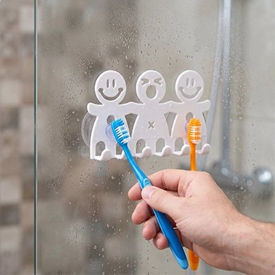 ​Porte-brosses à dents mural adhésif blanc avec figurines décoratives