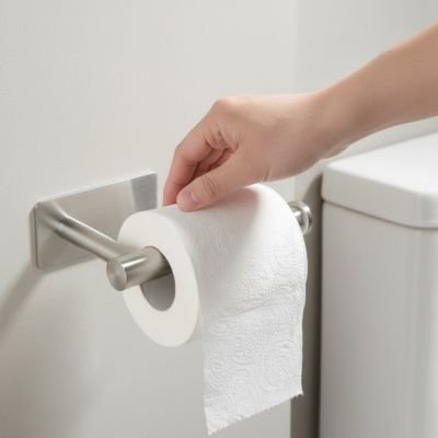 Porte papier toilette a fixation murale par adhésif haute résistance