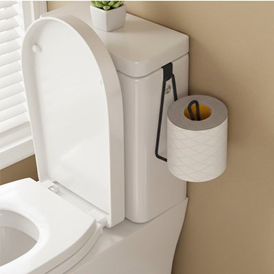 Porte papier toilette a fixation par crochet sur réservoir