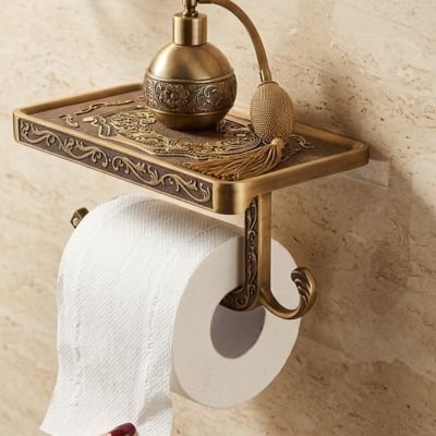 Porte papier toilette avec bras en crochet recourbé et plateau