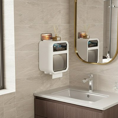 Porte papier toilette avec compartiment fermé qui protège le papier 