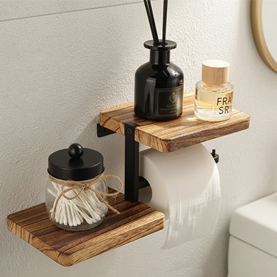 Porte papier toilette avec surface de stockage pour accessoires 