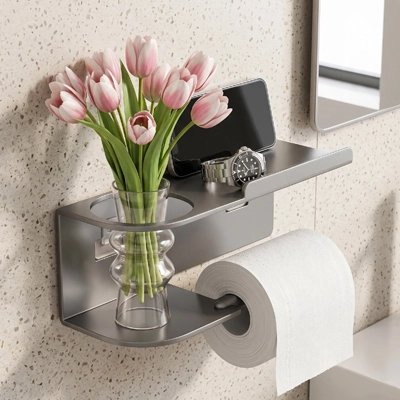 Porte-papier toilette avec tablette de rangement et vase intégré