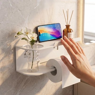 Porte-papier toilette blanc multifonction avec rangement pour téléphone