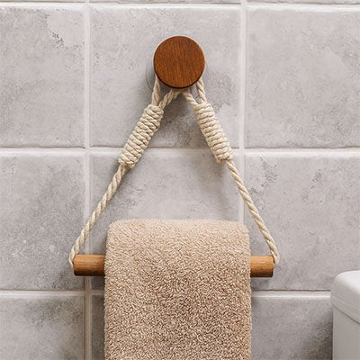 Porte papier toilette combiné de bois et corde tressée