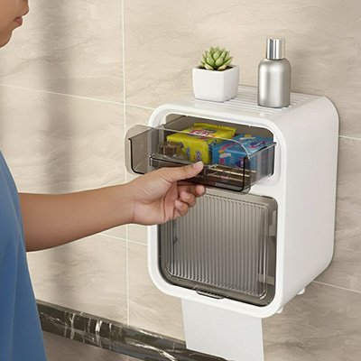 Porte papier toilette design d'un poste radio avec finitions arrondies