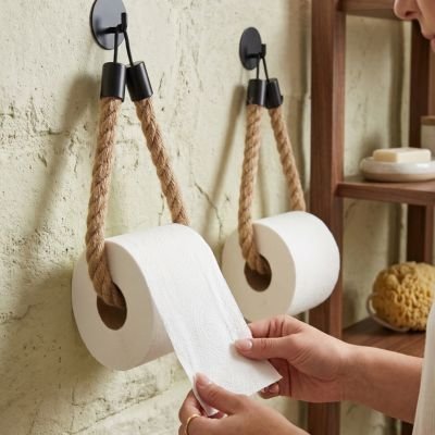 Porte papier toilette en corde en fibre naturelle tressée 