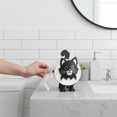 Porte papier toilette en forme de chat noir stylisé 