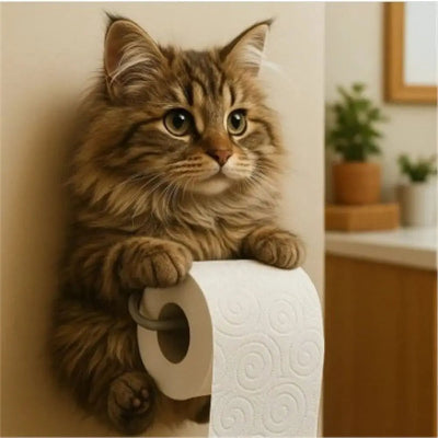 porte papier toilette en forme de chat trois dimension brun