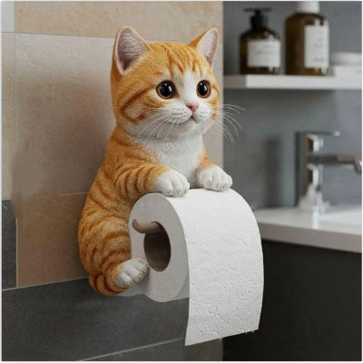 porte papier toilette en forme de chat trois dimension roux