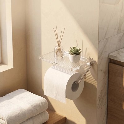 Porte-papier toilette en métal Argent avec fixation murale invisible