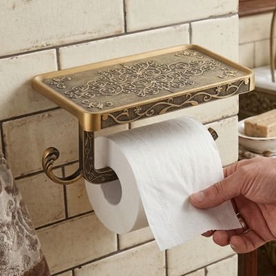 Porte papier toilette finition en laiton antique aspect vieilli