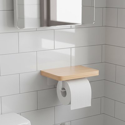 Porte papier toilette muni d'un plateau en bois naturel 