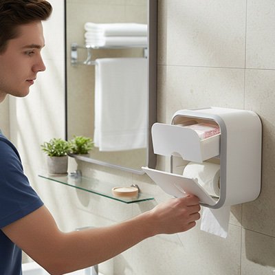 Porte papier toilette mural a surface lisse facile à nettoyer