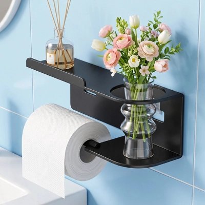 Porte-papier toilette mural avec étagère et porte-vase intégré