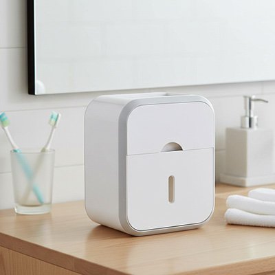 Porte papier toilette mural boîtier blanc au format carré 