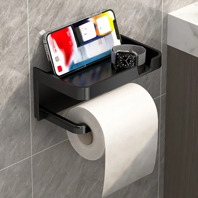 porte papier toilette noir avec petite tablette