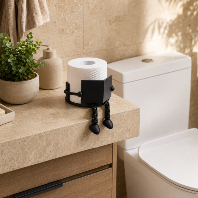 Porte papier toilette noir en forme de petite figurine assise 