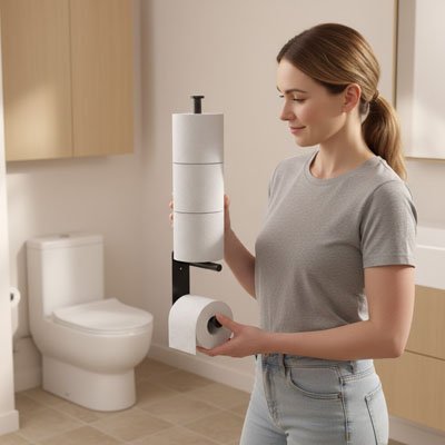 Porte papier toilette qui optimise l'espace au sol 