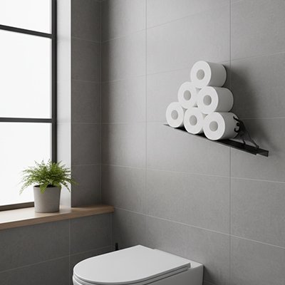 Porte papier toilette qui permet de stocker plusieurs rouleaux simultanément 