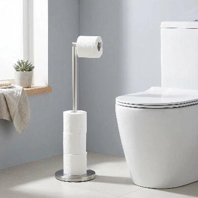 porte papier toilette sur pied argent minimaliste
